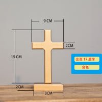 Golden solid wood cross, large wooden decorative item, wall-hung wooden gift, living room decoration, small gift item thumbnail 2