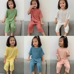 短裤 儿童莫代尔家居服套装 男女童空调无痕服短袖 薄款 宝宝睡衣 夏季