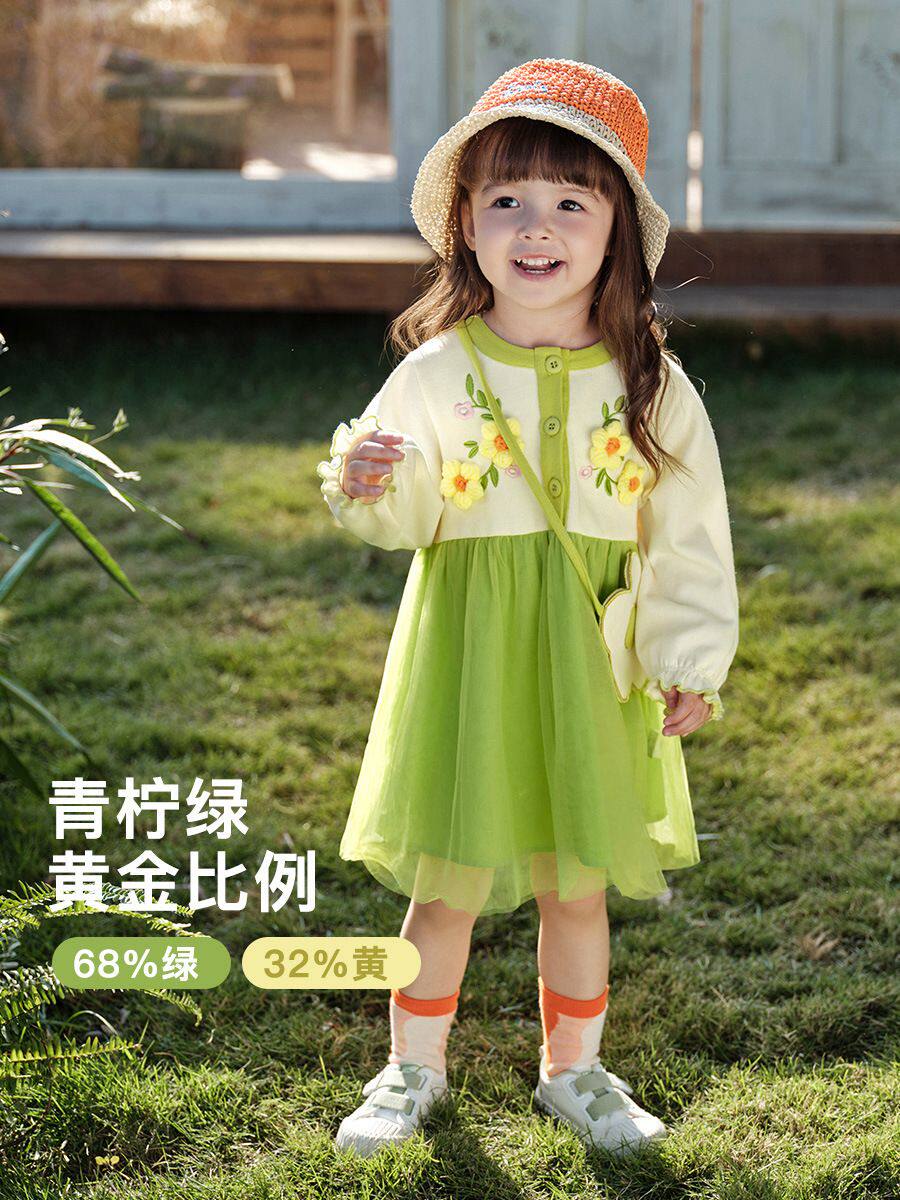 长袖森系女童装2025春秋季新款女童公主裙宝宝洋气网纱连衣裙子