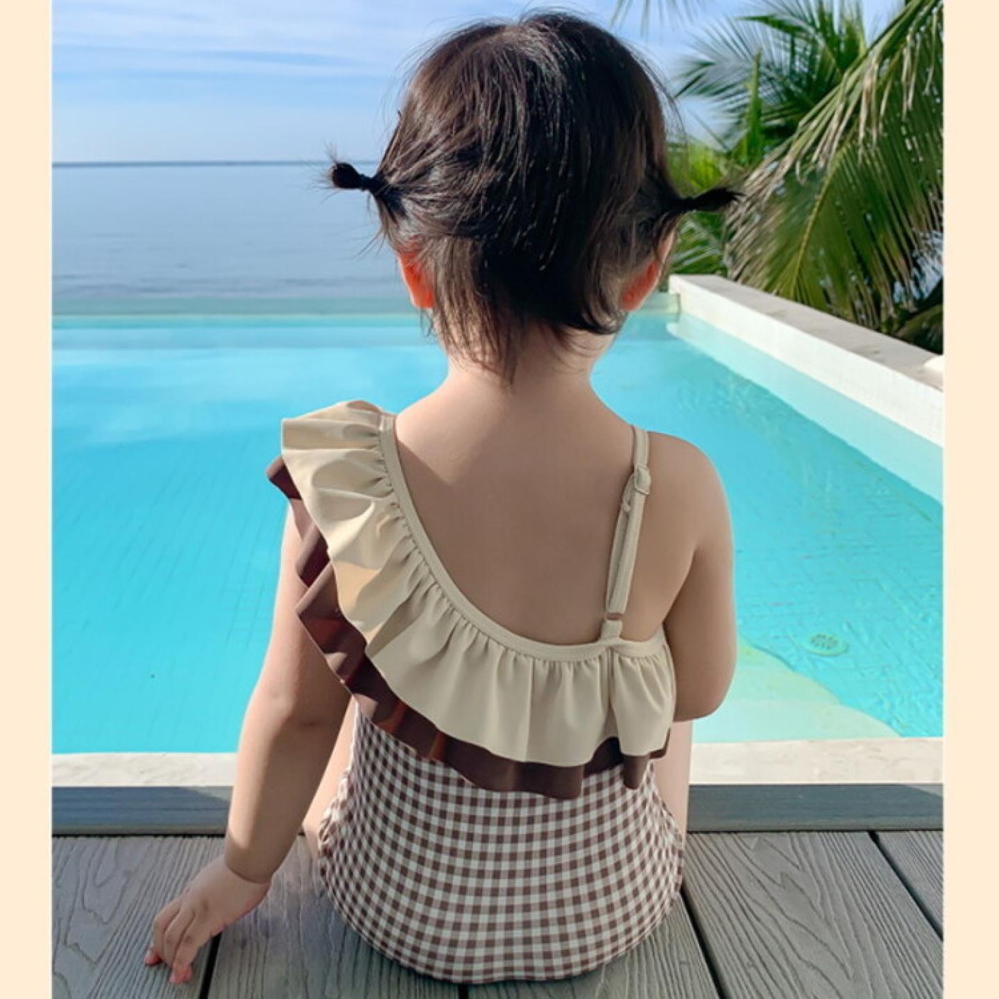 儿童泳衣2025女童泳衣可爱公主韩版格子花边宝宝游泳衣潮婴儿泳衣