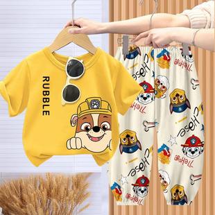 汪汪队套装 冰丝防蚊裤 2024新款 T恤薄款 两件套潮t 纯棉短袖 男童夏季