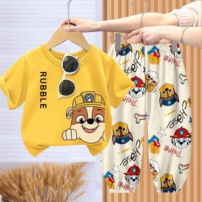 男童夏季汪汪队套装2024新款纯棉短袖T恤薄款冰丝防蚊裤两件套潮t