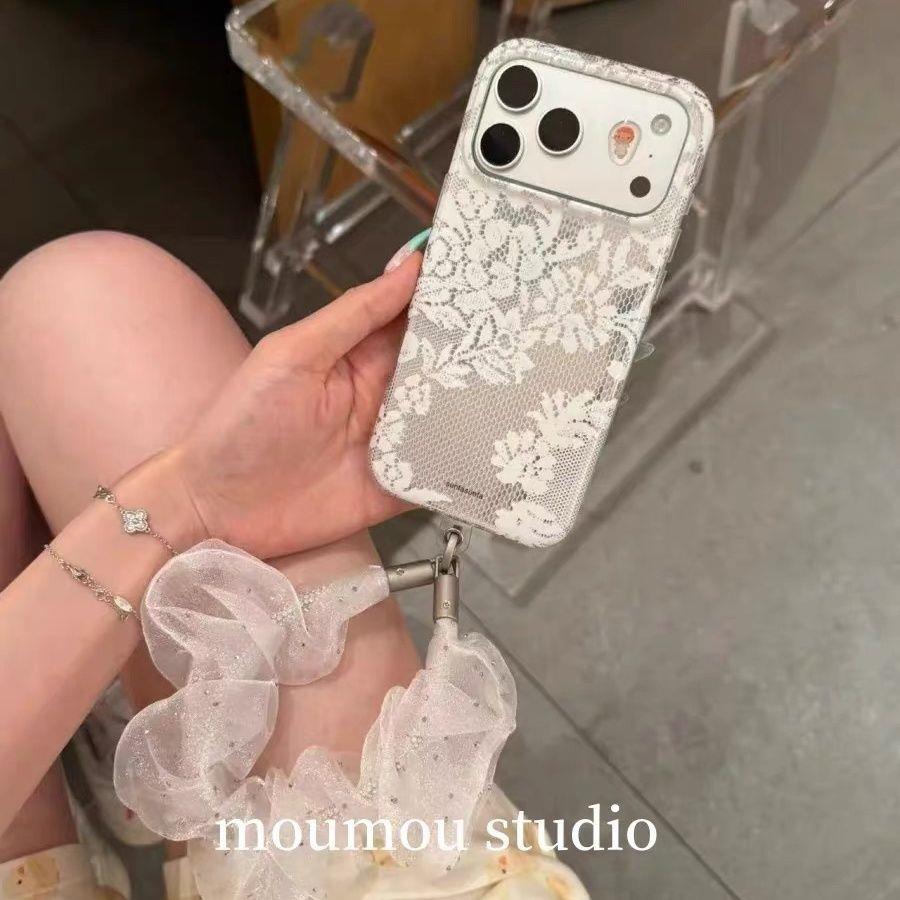 韩系白色蕾丝花朵适用苹果17promax手机壳iphone17新款16pm唯美15pm艺术16p小众15挂绳17Pro全包保护套