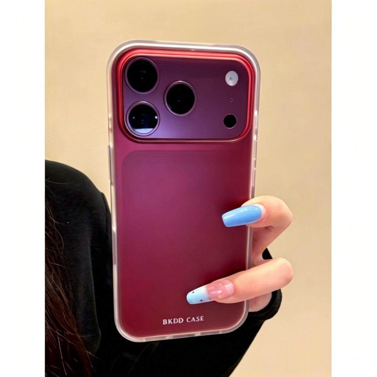 西瓜红磨砂透色大视窗手机壳适用苹果17promax手机壳iphone15半透17pro新款16promax防摔保护套17女