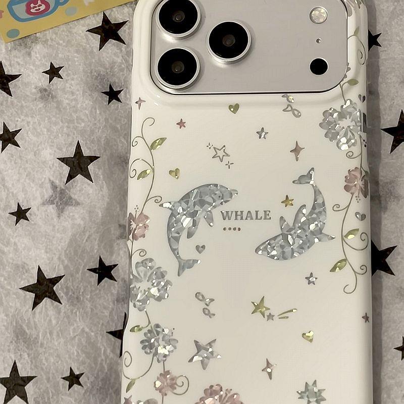 夏日ins艺术钻石纹花朵海豚适用苹果17promax手机壳iphone16pro新款16唯美17pro少女心15promax韩风防摔软壳