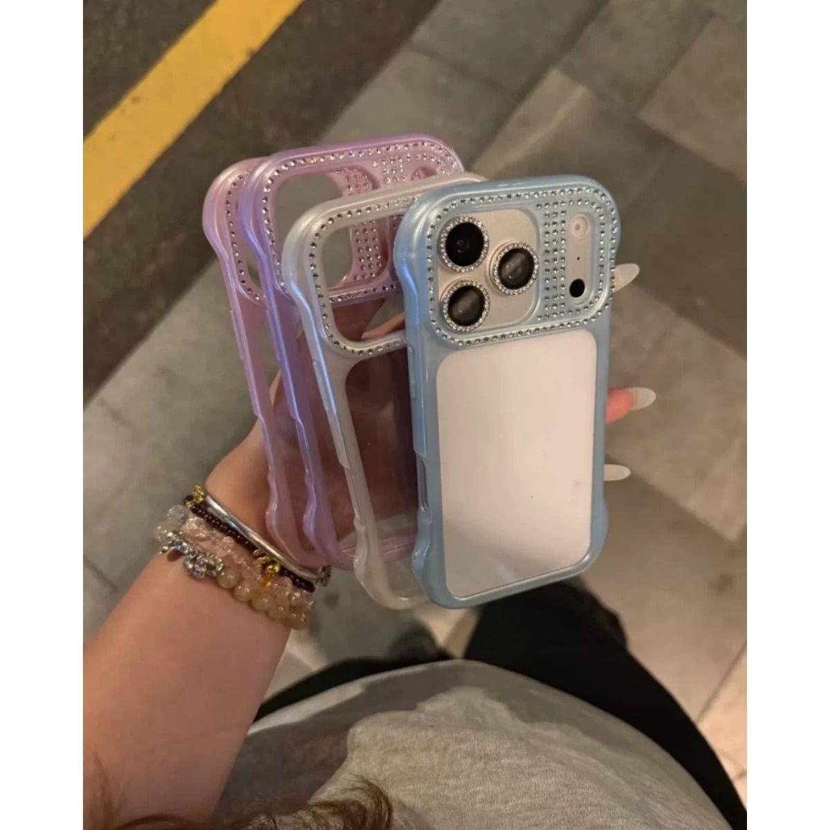 日韩简约透钻气垫白框透明适用14promax苹果16手机壳全包边女款iPhone17防摔保护套16promax个性iPhone15小众
