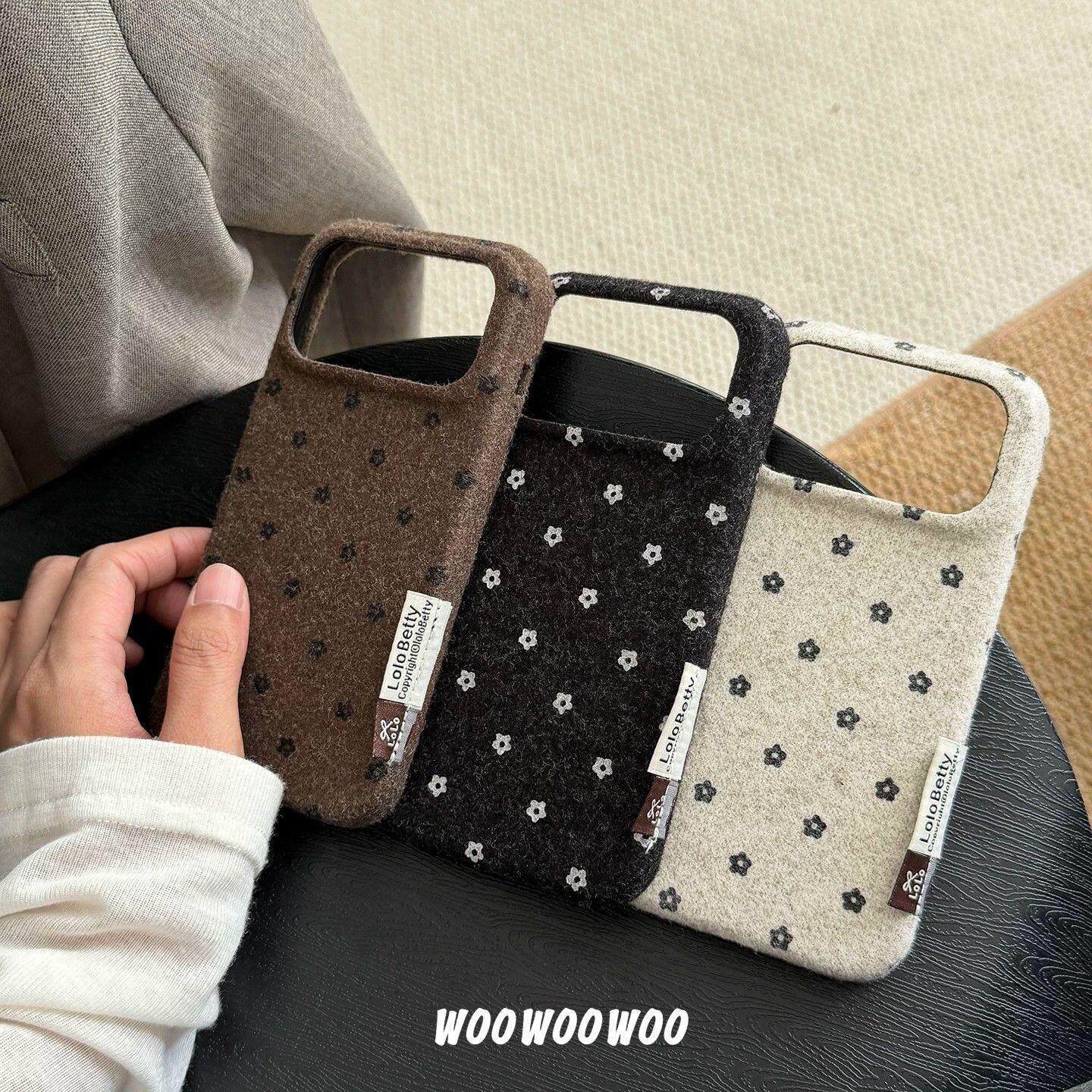 ins秋冬复古小花毛绒手机壳适用iphone18promax苹果17promax新款16全包防摔15毛茸茸绒布保护套