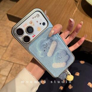 秋冬创意卡通毛绒手套毛球挂件用苹果iphone17pro max新款16手机壳15pro防摔14保护套女电镀创意ins