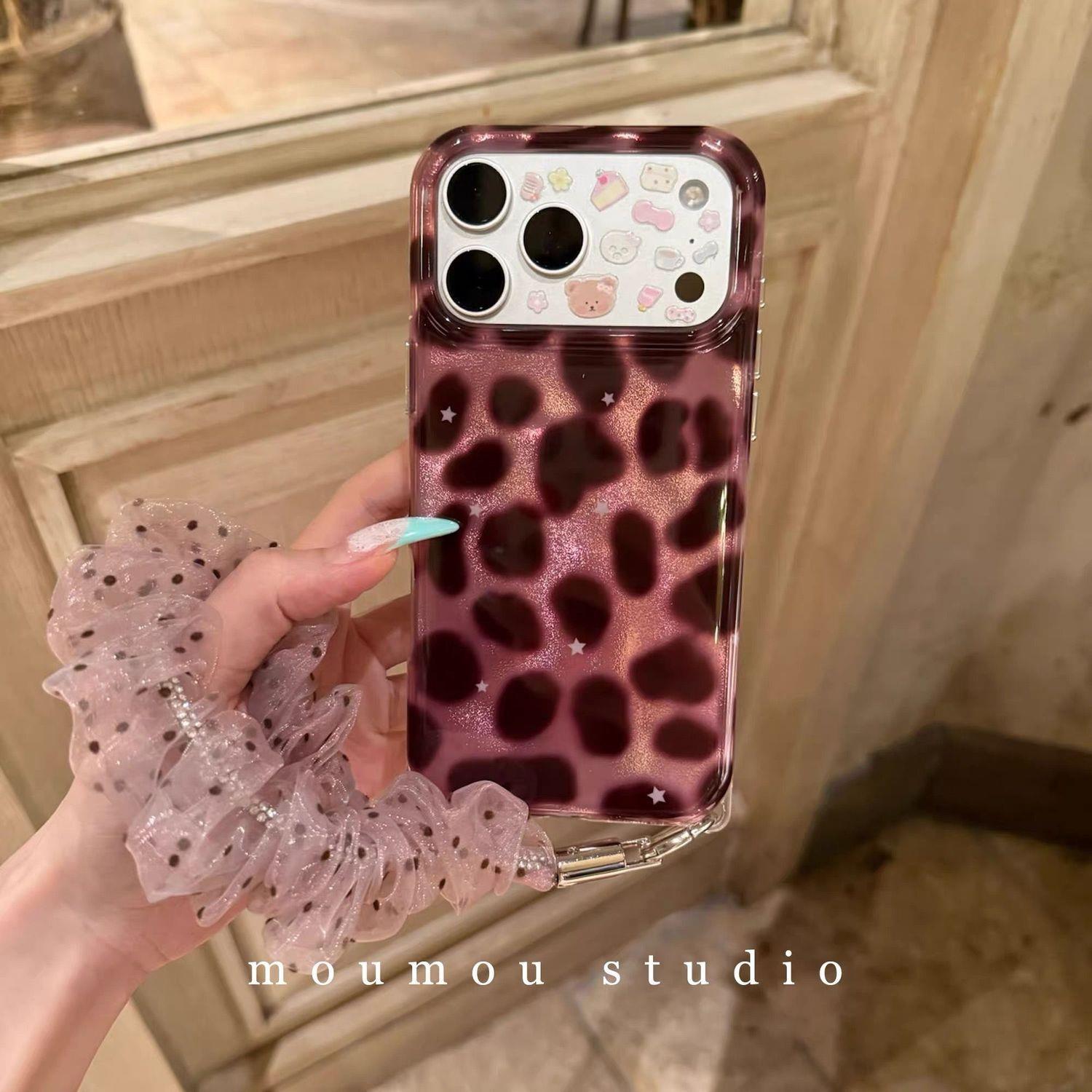 高级感豹纹紫色闪钻链条适用于iphone17promax苹果16手机壳15唯美小清新创意防摔保护壳15promax少女高级18