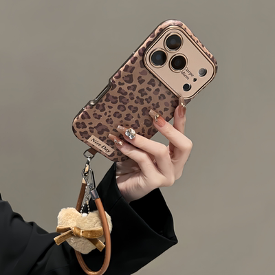 新款浅棕豹纹大视窗适用于苹果17promax手机壳iPhone16promax高级感15pro皮质14promax秋冬款13pro全包15防摔