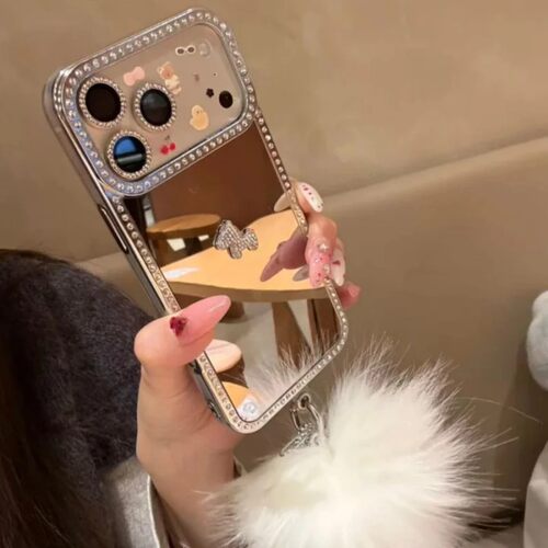 ins电镀银立体水钻小马适用苹果17promax手机壳iphone16pro新款17毛球挂绳15pro镜面14promax全包13保护套女