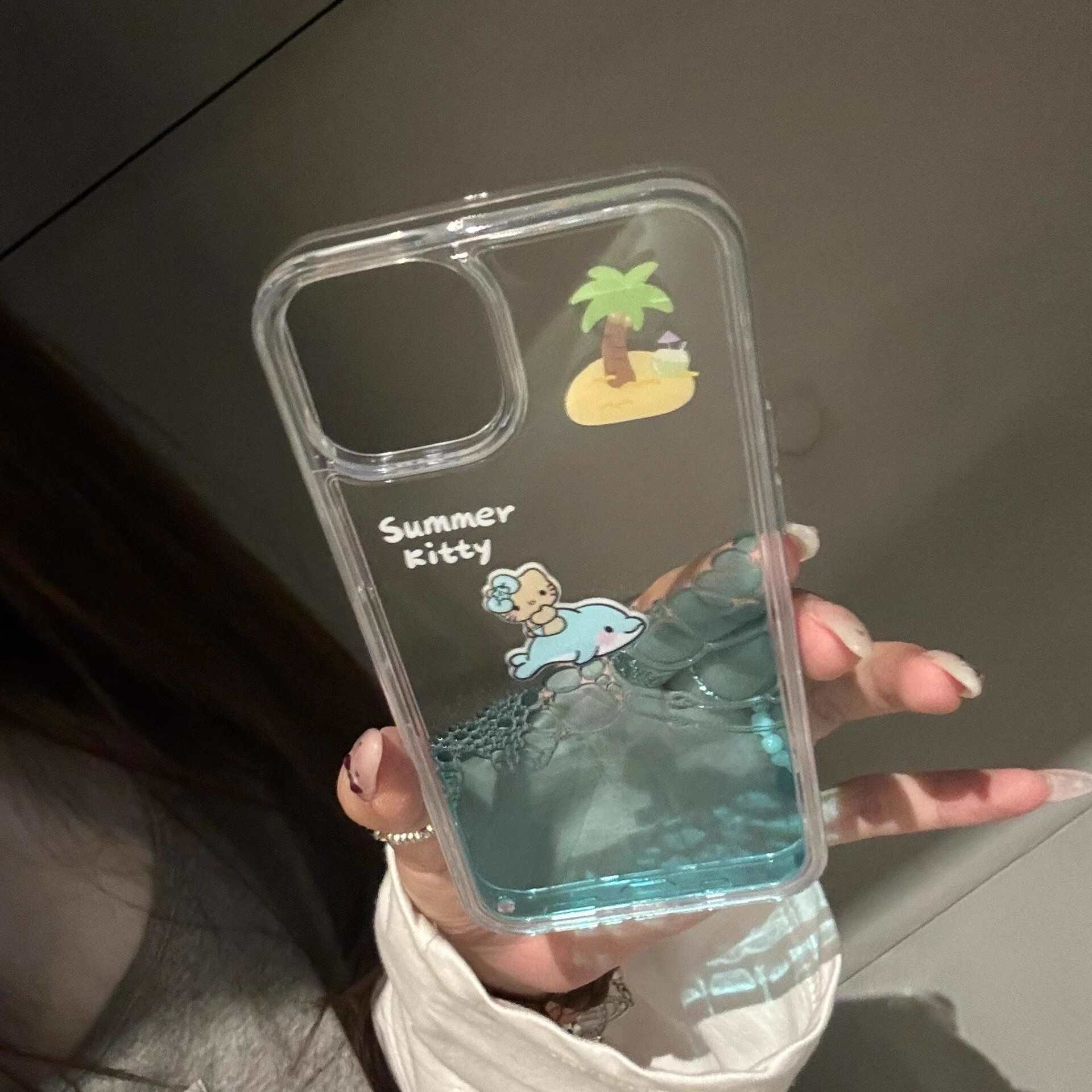 卡通可爱流沙海洋度假kitty适用iPhone15promax手机壳新款苹果14pro创意13不撞壳12个性14pro防摔15pro保护套