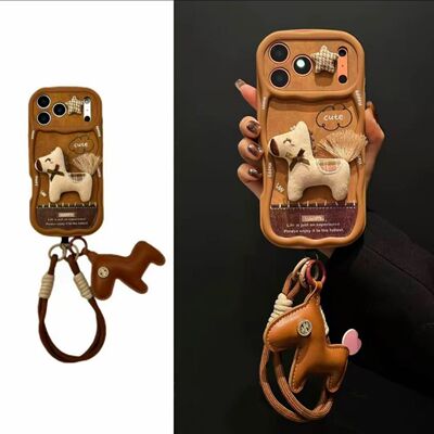 秋冬美拉德立体毛绒小马适用iPhone17ProMax苹果16promax手机壳15挂绳有钱马挂件14斜挎长绳13软