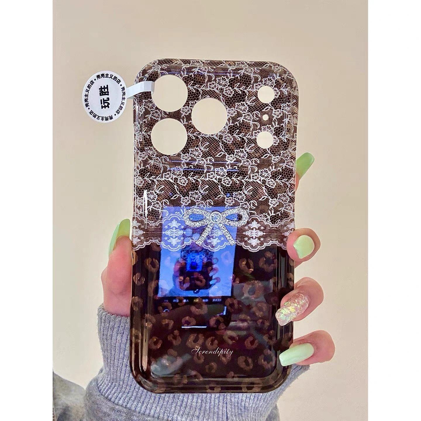 ins碎钻粉波点格纹爱心支架适用苹果18promax手机壳iphone17新款17pro女款16promax带链条防摔15保护套
