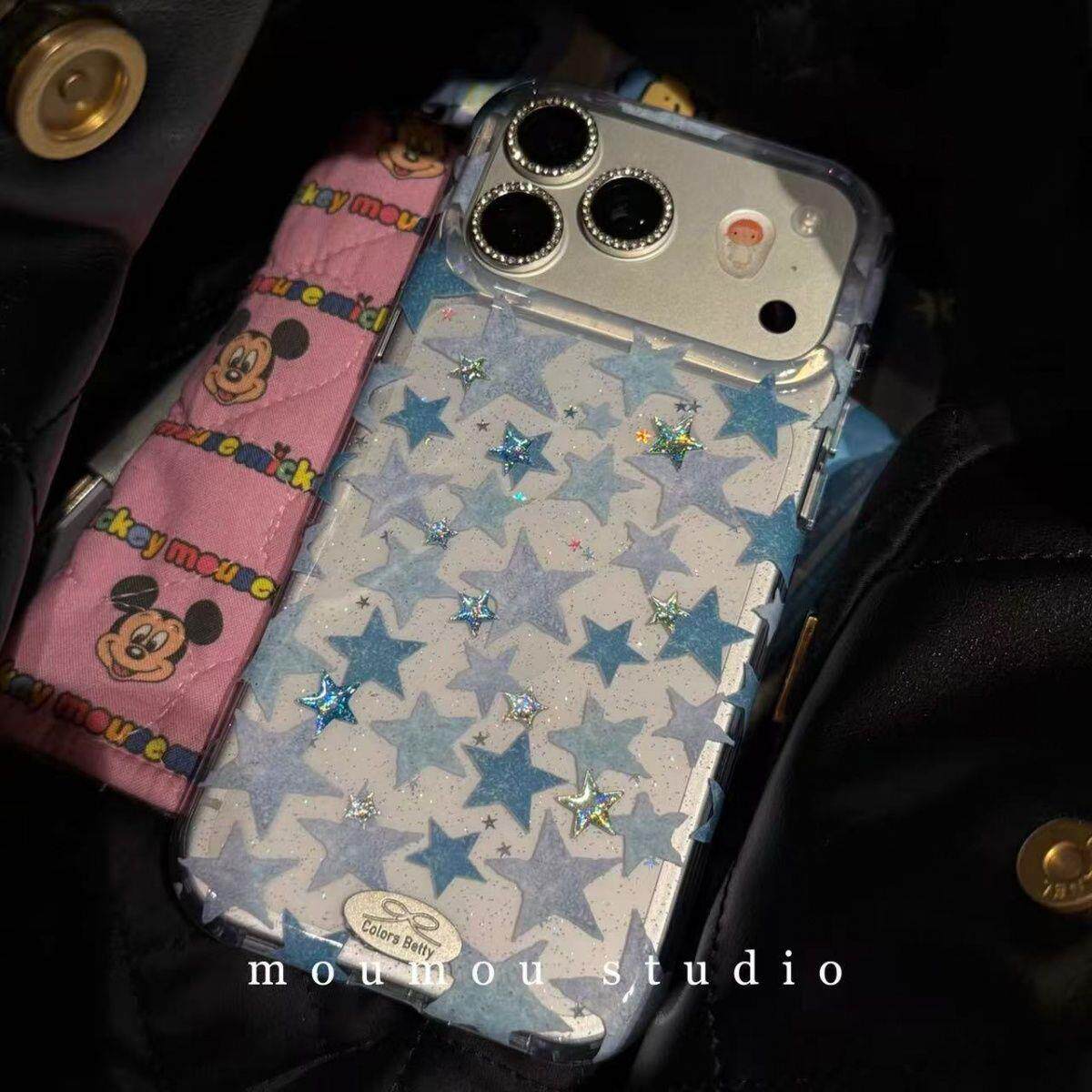 韩系蓝色星星贴纸适用苹果17promax手机壳iphone17新款16pm少女15p高级16pro简约15防摔17Pro全包手机套
