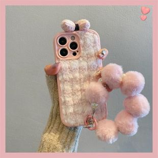 秋冬小众毛绒蝴蝶结适用于苹果17 14防摔套12 15手机壳女iPhone13 xsmax软胶保护套 16pro