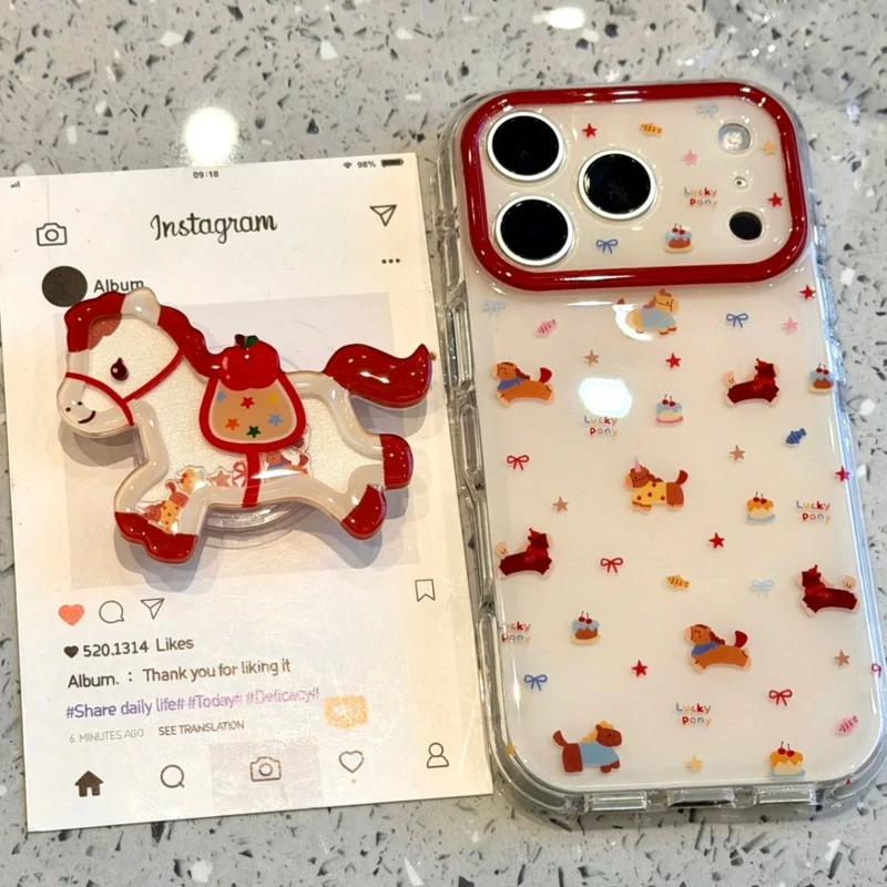 ins新年红涂鸦星星小马适用苹果17promax手机壳iphone16pro新款17pro摇摇乐支架15promax全包防摔保护套情侣,3C数码配件,手机保护套/壳,淘宝优惠券,粉丝福利购,淘宝优惠卷