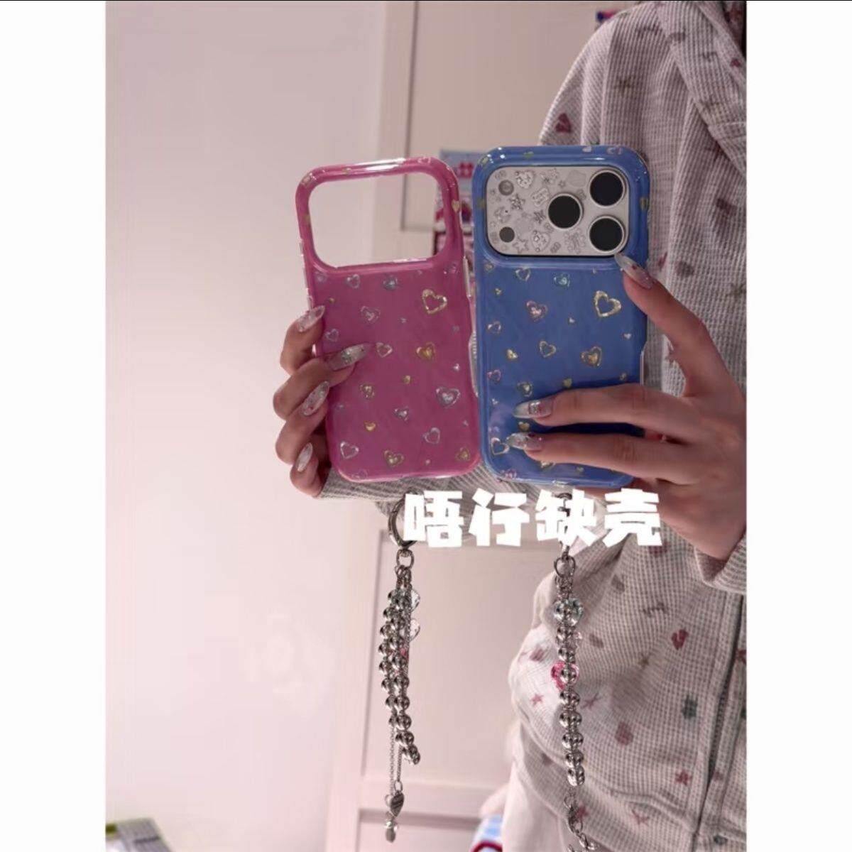 韩系ins风玫粉色闪粉爱心手机壳适用iPhone17promax可爱苹果16pro卡通15全包保护套女
