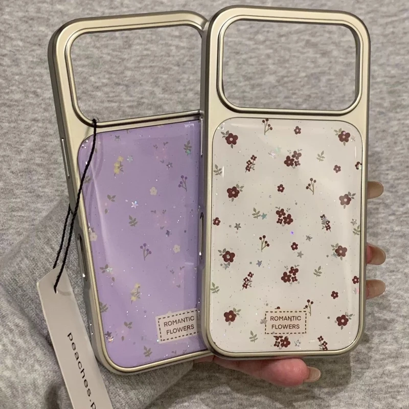 小清新闪粉碎花滴胶银边框适用于iPhone17promax新款苹果16手机壳15ins日韩个性创意14防摔保护套