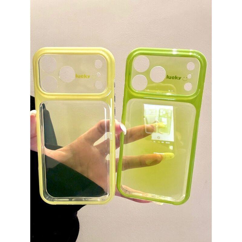 极简ins柠檬黄牛油果绿半透大视窗适用iPhone17promax手机壳苹果15pro新款14创意13女款16高级感17防摔保护套