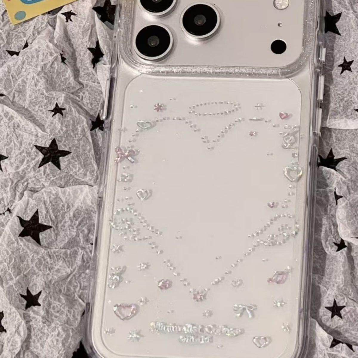 韩系透明闪粉鎏金彩钻爱心适用苹果17promax手机壳iphone16pro新款15带挂绳14气囊双层13女17全包防摔保护套