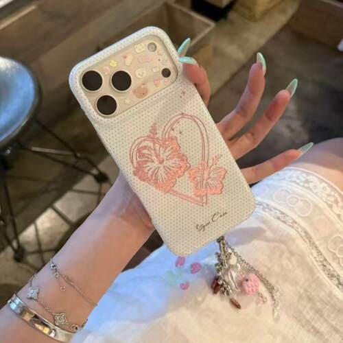镭射粉色爱心扶桑花简约ins手机壳17promax保护iphone15女iPhone16pro双层iphone16卡通iPhone17苹果15pro