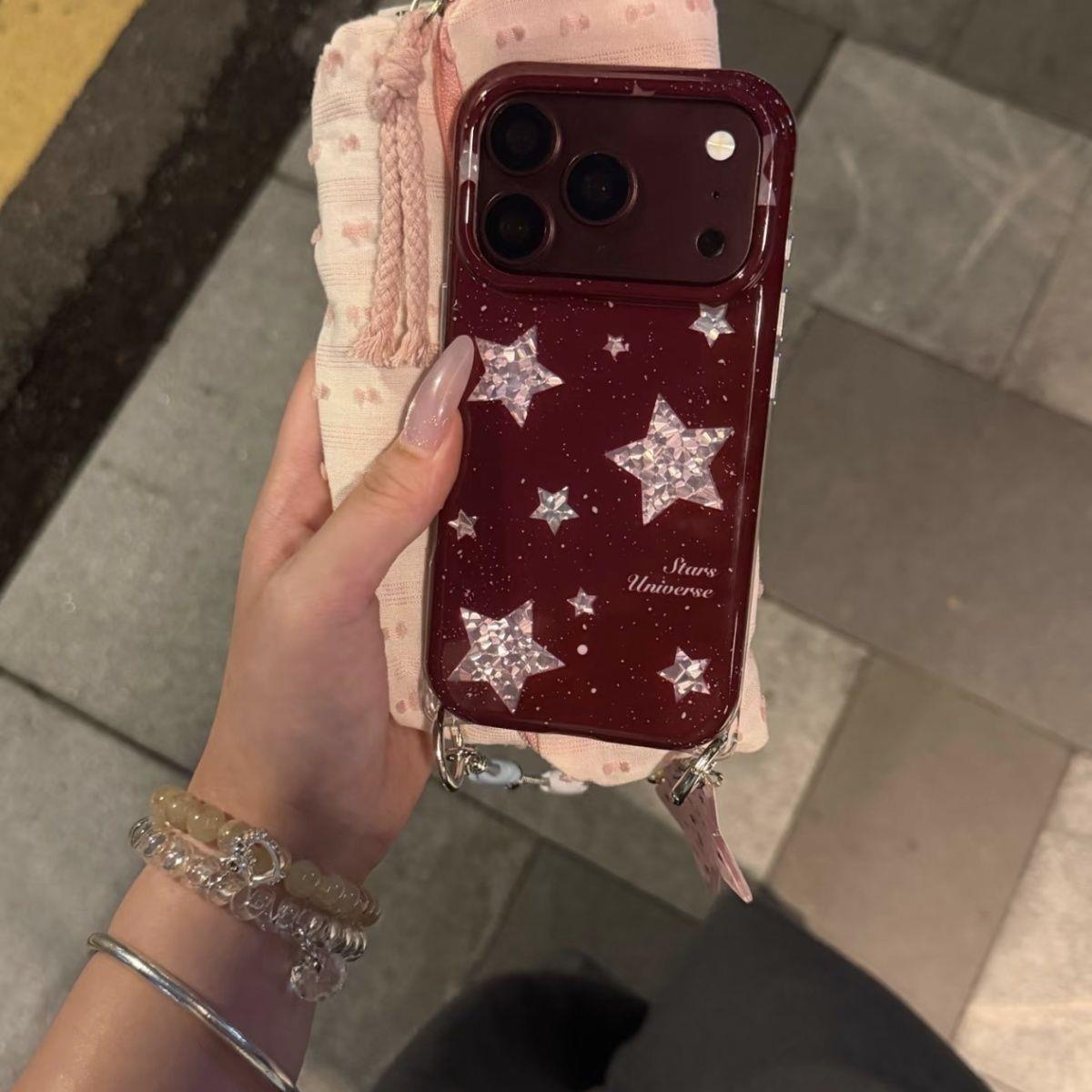 ns细闪星星银链挂件适用苹果18promax手机壳iphone17新款15pro女款16pm全包保护壳