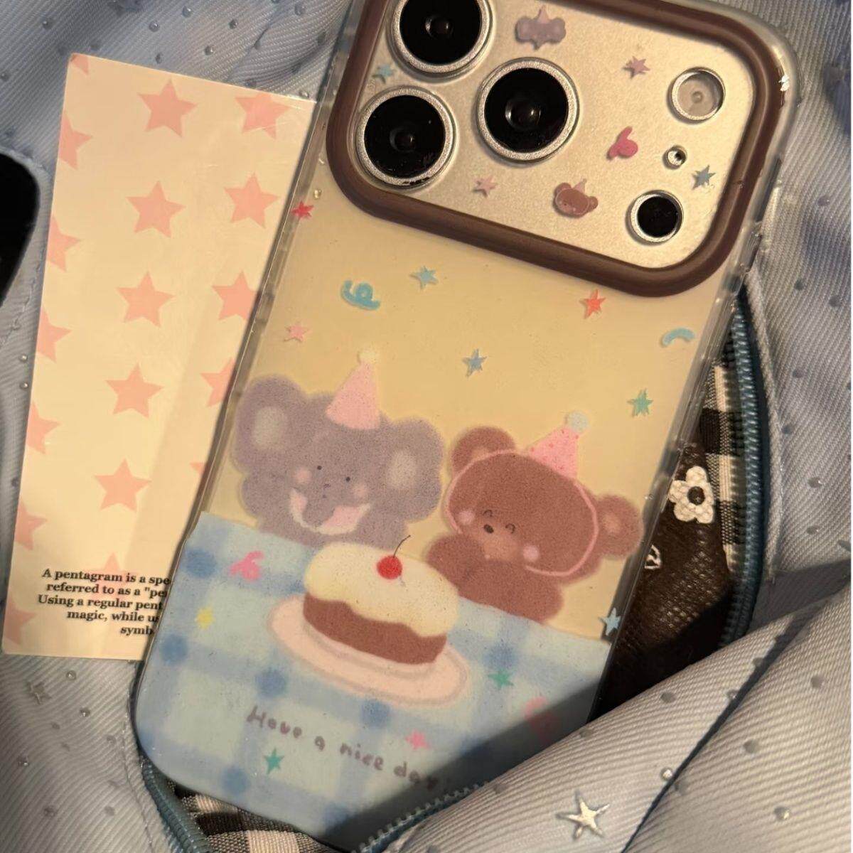 卡通ins蛋糕小熊大象适用于iphone17promax手机壳苹果16新款17女15亚克力15pro可爱16promax防摔手机套