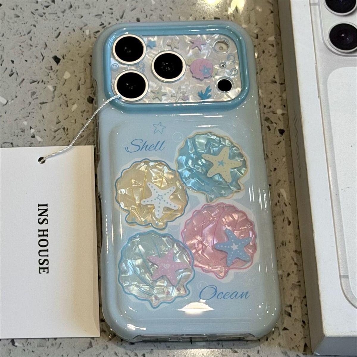 超仙贝壳纹彩色镂空贝壳海星适用iPhone17promax手机壳硬苹果16Pro新款15全包16pm防摔17女款17Pro独特超好看