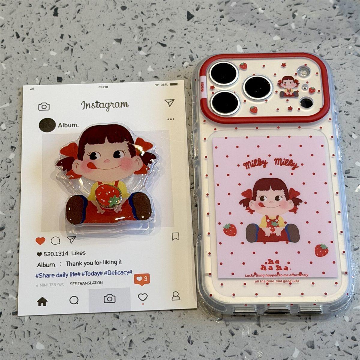 日韩半透草莓棒棒糖女孩双层IMD适用苹果17手机壳iPhone16promax新款17Pro防摔套16苹果17pm支架壳15Pro少女