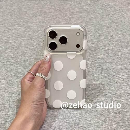 韩风简约透白底大白波点适用于17promax苹果16手机壳全包边iPhone15防摔保护套16promax个性创意iPhone17新款