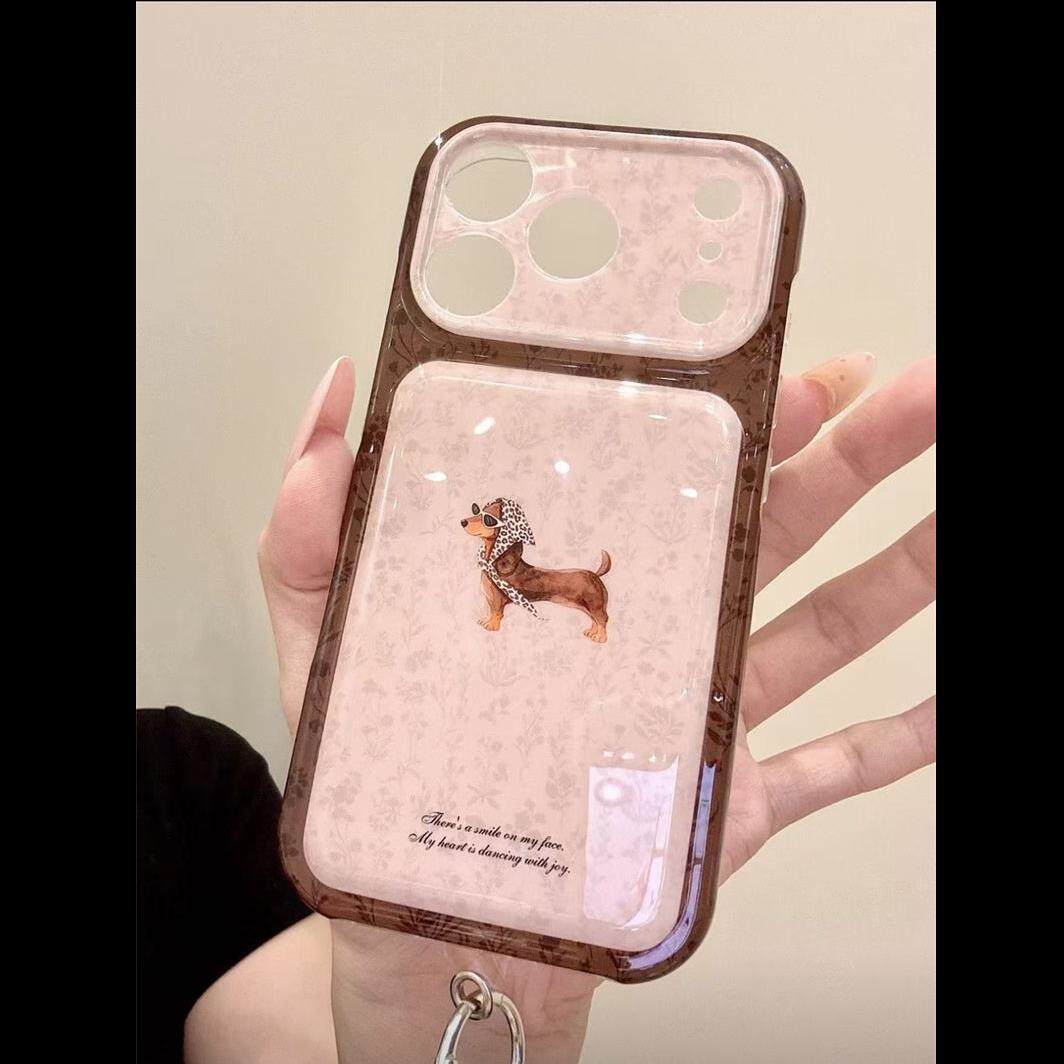 甜酷卡通花卉头巾腊肠狗适用苹果18promax手机壳iPhone17pro巨好看18pro超火不撞壳16pro新款15防摔保护套女