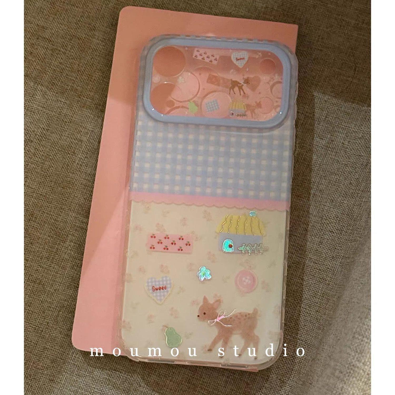 ins格纹碎花可爱小鹿适用苹果17手机壳iPhone17Promax新款18pro高级感16保护套15pro硅胶防摔全包创意女款软p