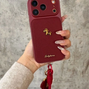 新款金属小马皮质手机壳iPhone17promax秒变大视窗16pro个性15马年14/13全包新年款12pro适用16promax男女款