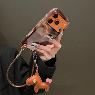 复古琥珀晕染棕黄适用于苹果17promax手机壳iPhone·16promax斜挎可背挂绳15pro小众14promax高级感13pro外壳