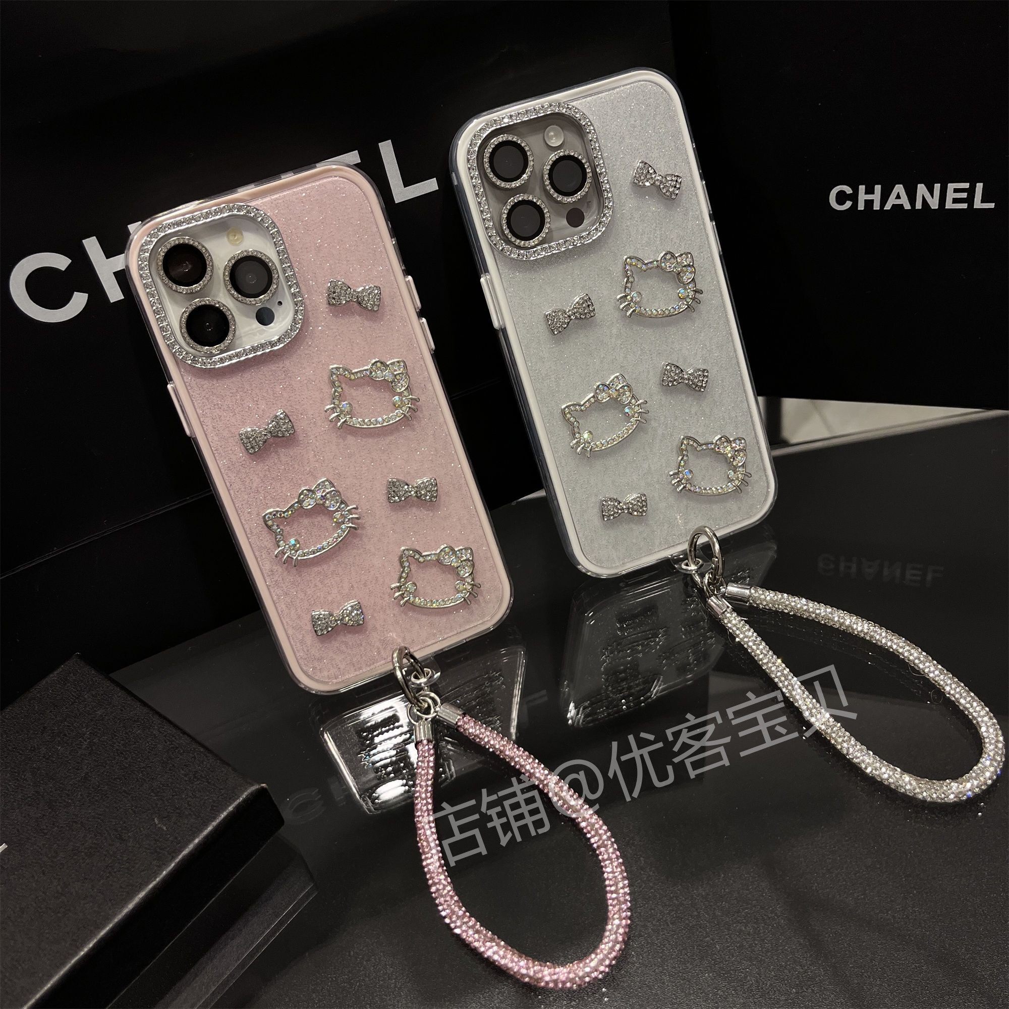 大孔钻框闪粉kitty猫适用苹果16手机壳iphone13pro保护套12满钻手链高级感14promax网红超火15promax新潮女款