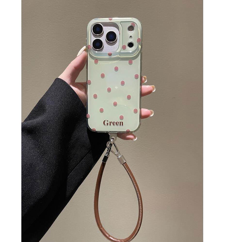 新款适用苹果17promax的手机壳绿色波点超火iphone16pm高级感小众韩系15巨好看独特14pro带挂绳全包max女外壳