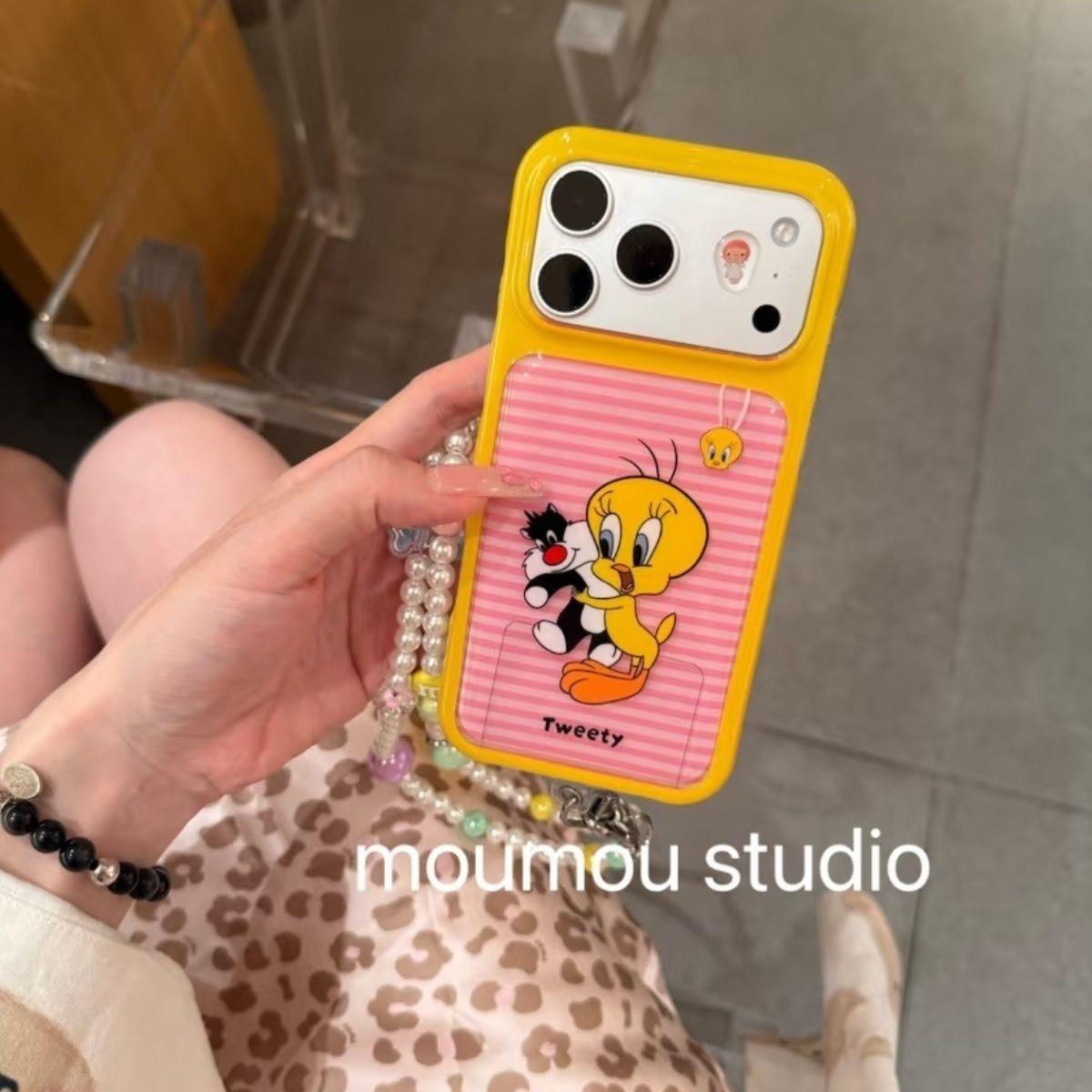 ins条纹撞色崔弟小鸟适用于苹果iPhone17promax手机壳16pro新款15卡通日韩INS可爱14防摔保护套