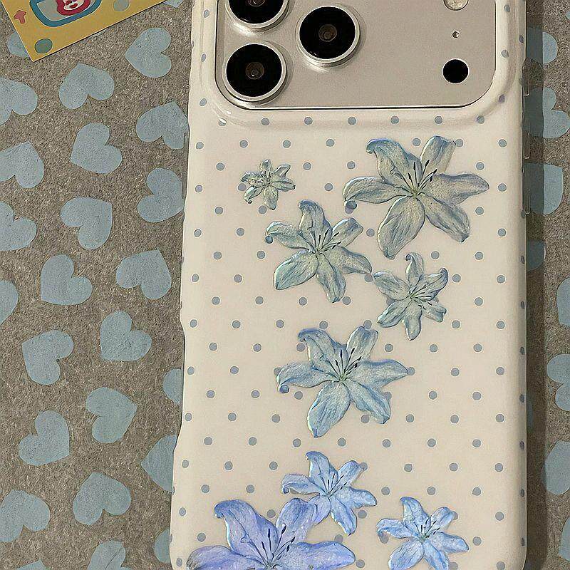 镭射波点蓝色花朵适用苹果17promax手机壳iphone17新款16pm少女15p高级16pro简约15防摔17Pro全包手机套