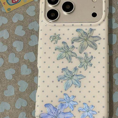 镭射波点蓝色花朵适用苹果17promax手机壳iphone17新款16pm少女15p高级16pro简约15防摔17Pro全包手机套