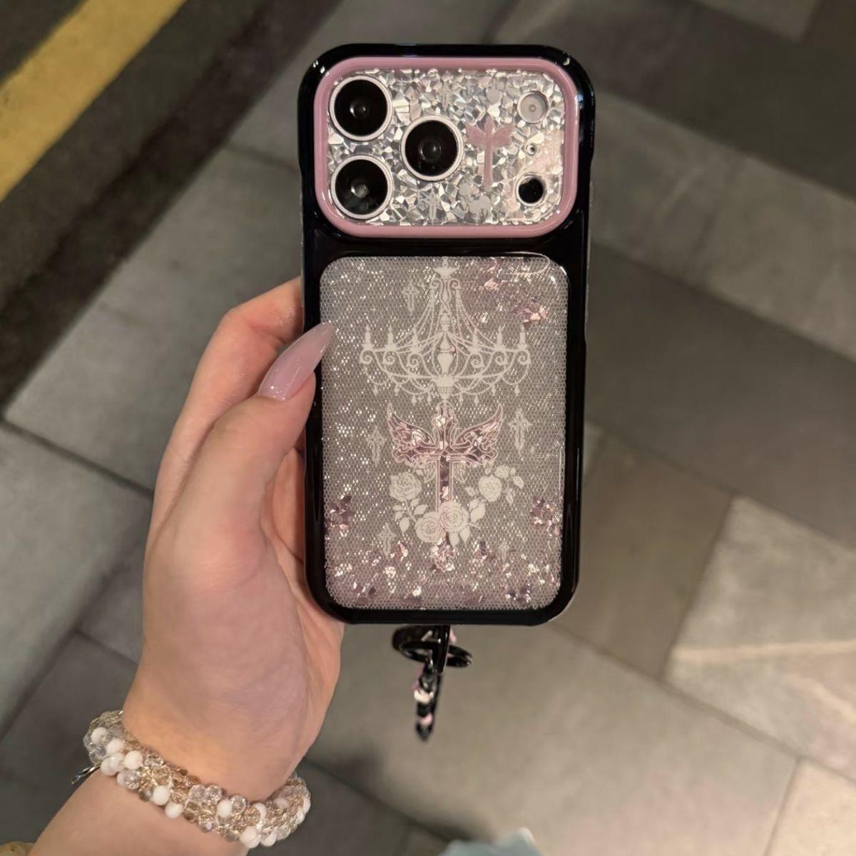 简约粉色蕾丝台灯韩系ins风适用iphone17/16promax新款手机壳苹果15pro爆款防摔16高级保护套卡通全包带挂绳