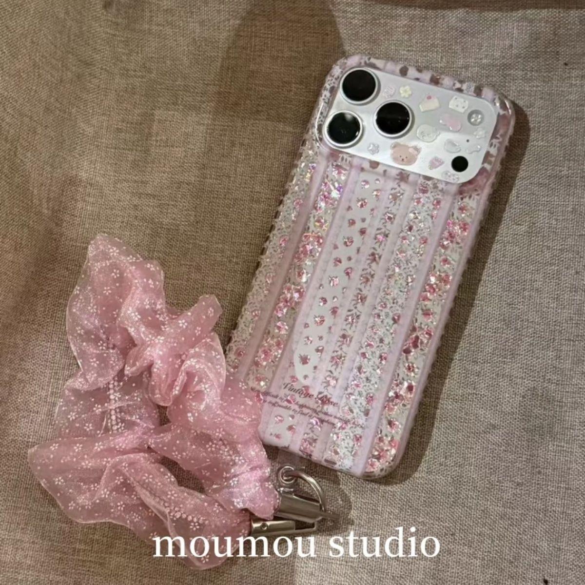 韩系ins简约粉白长条碎花适用iPhone17promax手机壳苹果16promax女款15pro新款16手机套ins高级防摔软边