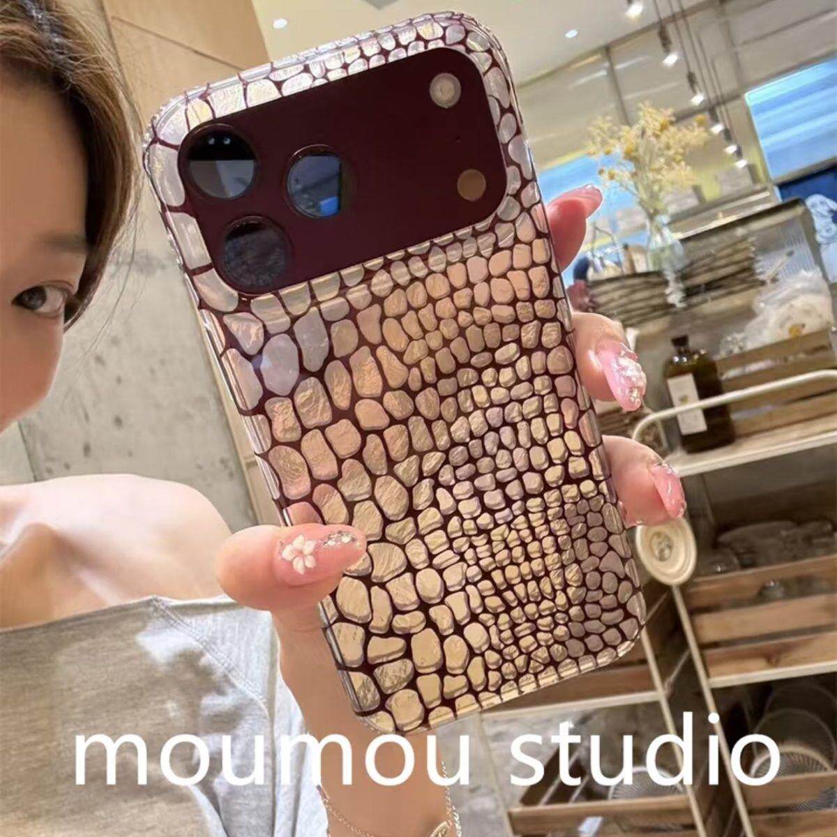 ins简约酒红色鳄鱼纹适用iPhone18promax手机壳15新款17pro网红女款13创意全包防摔18pro超好看17保护套