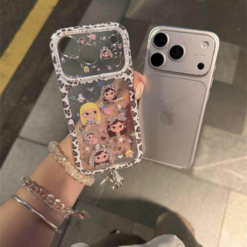 豹纹边头巾大眼女孩适用于苹果18Pro/17手机壳16新款15潮防摔保护