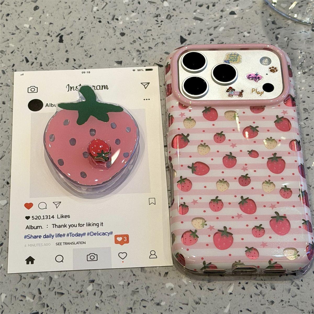 童趣粉条纹满屏波点星星草莓适用于iphone17promax苹果手机壳新款唯美小清新创意防摔保护壳