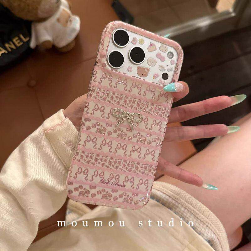 韩系ins拼接花朵立体蝴蝶结适用苹果18Promax手机壳iphone17pro新款17pm小众16pro粉色15pm女18pro创意15全包