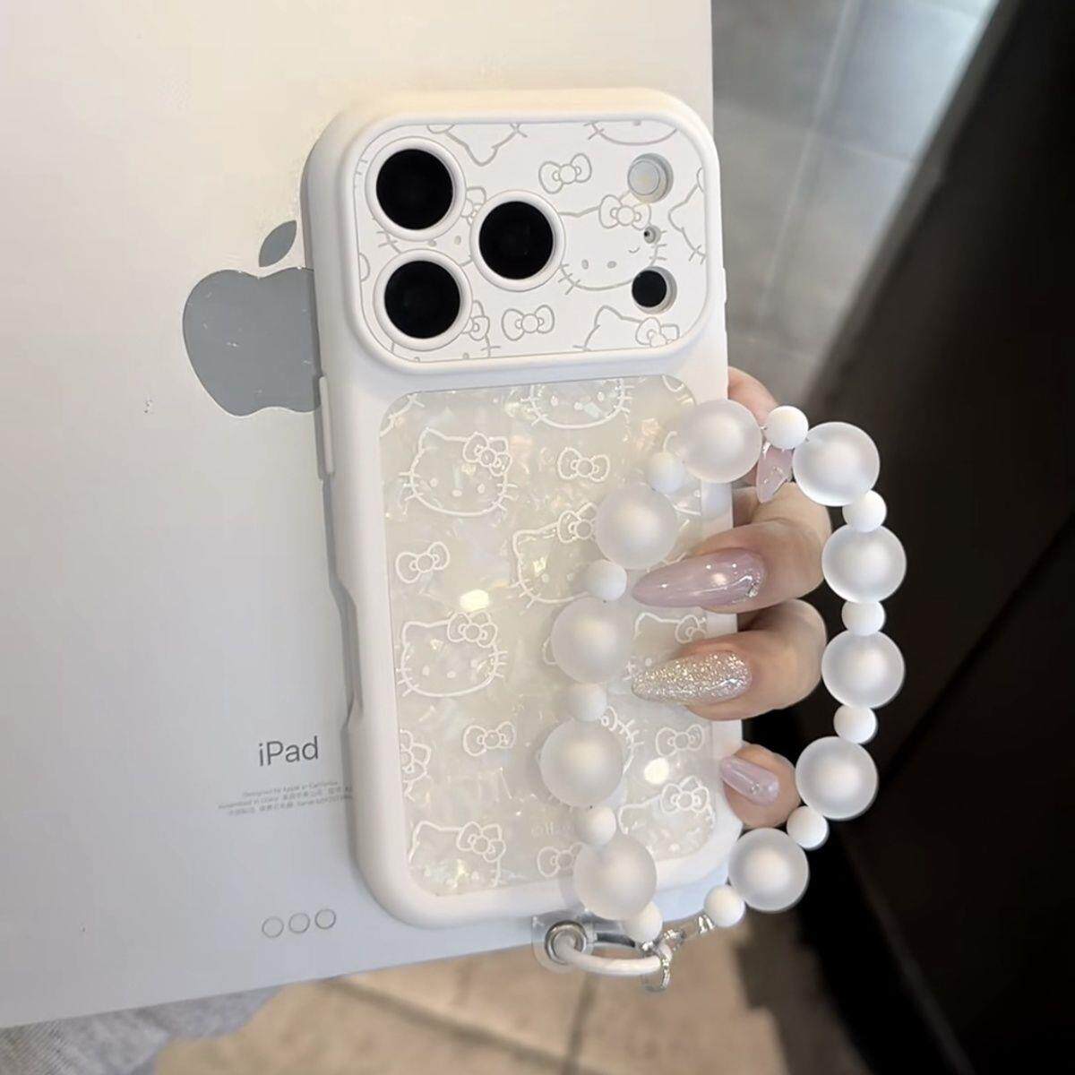 潮壳汇奶白壳贝壳纹线条Kitty适用苹果17Promax手机壳iPhone16pro新款全包15简约ins风精孔防摔保护套