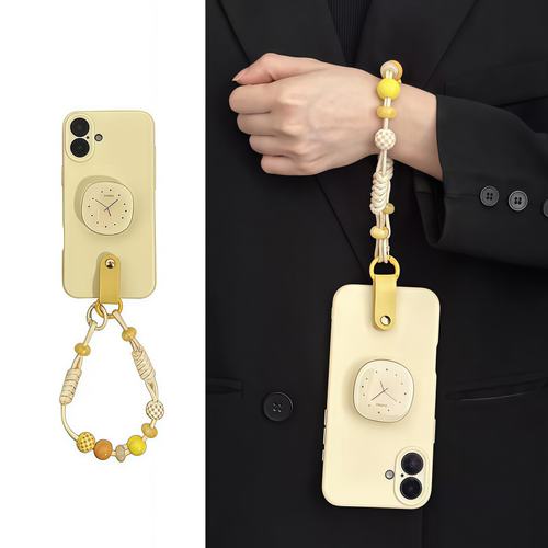 小众奶黄时钟支架适用iPhone17ProMax手机壳苹果16挂绳15/14/13软