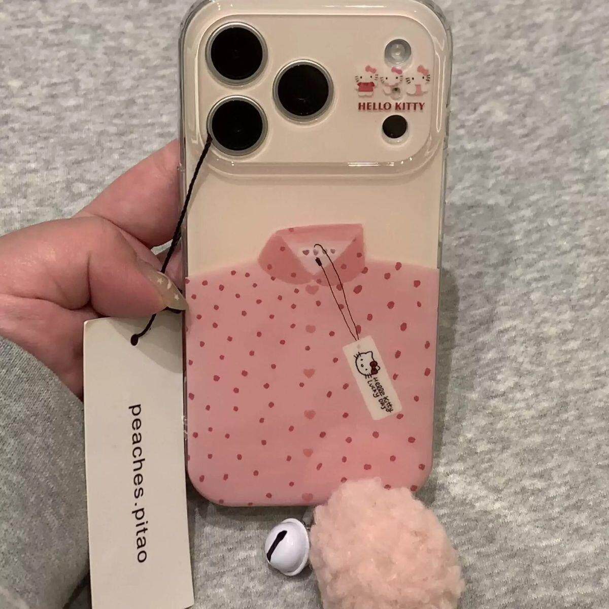 简约少女心衣服卡通适用苹果17手机壳iPhone17Promax新款16高级感15保护套13硅胶14防摔全包带毛球女款软壳外