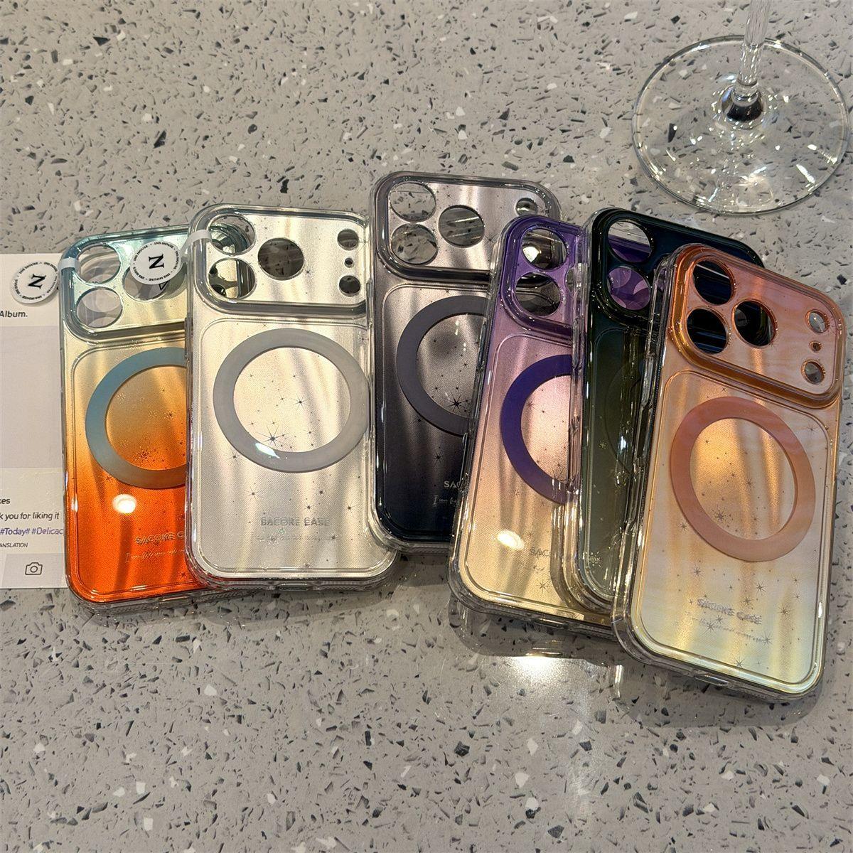 夏日ins唯美彩色渐变镭射星星适用苹果17ProMax手机壳iphone15新款16promax情侣14pro磁吸13韩风17硅胶保护套